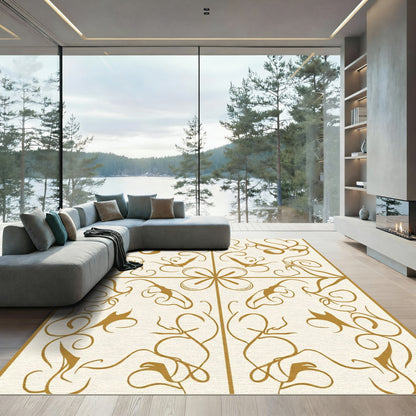 Golden Ochre Arabesque Floral Rug