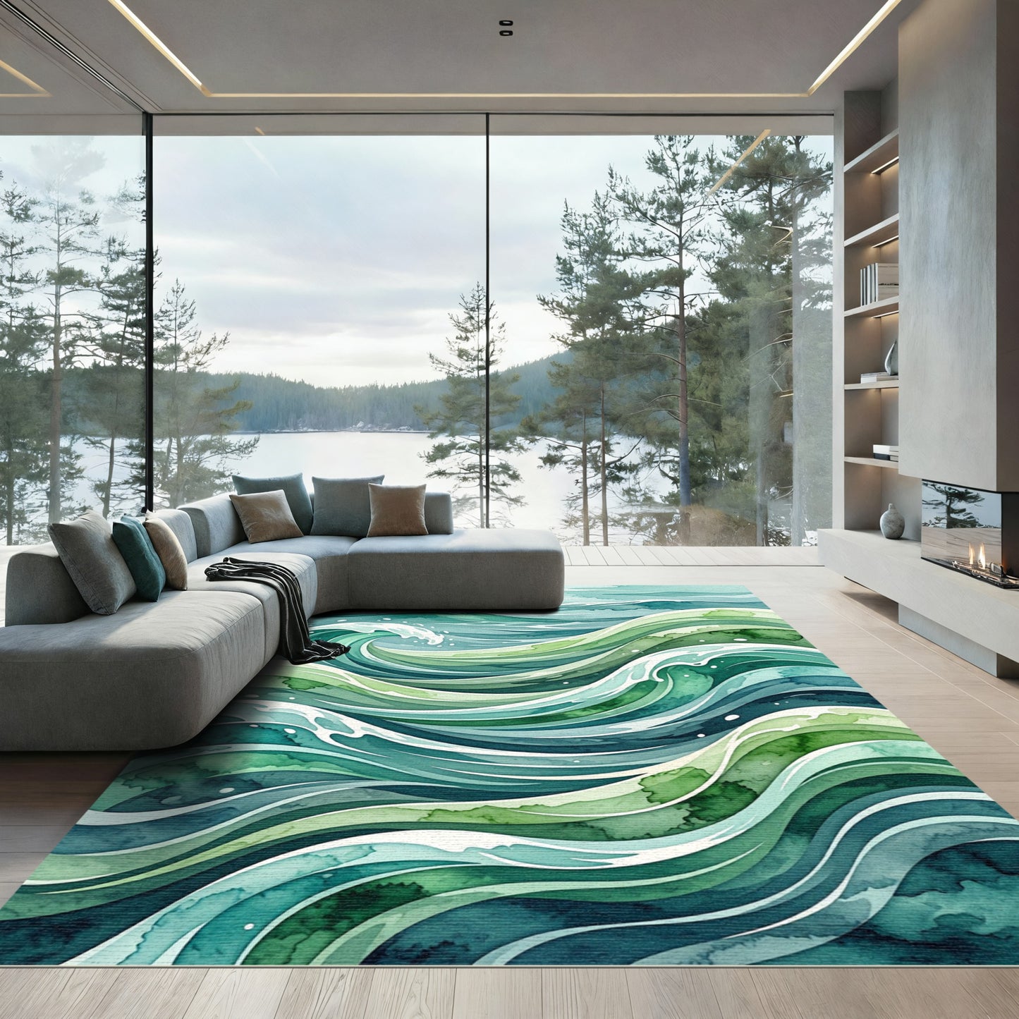 Ocean Surge Teal and Lime Waves Rug