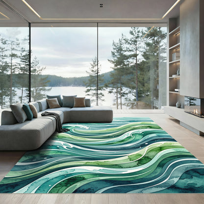 Ocean Surge Teal and Lime Waves Rug