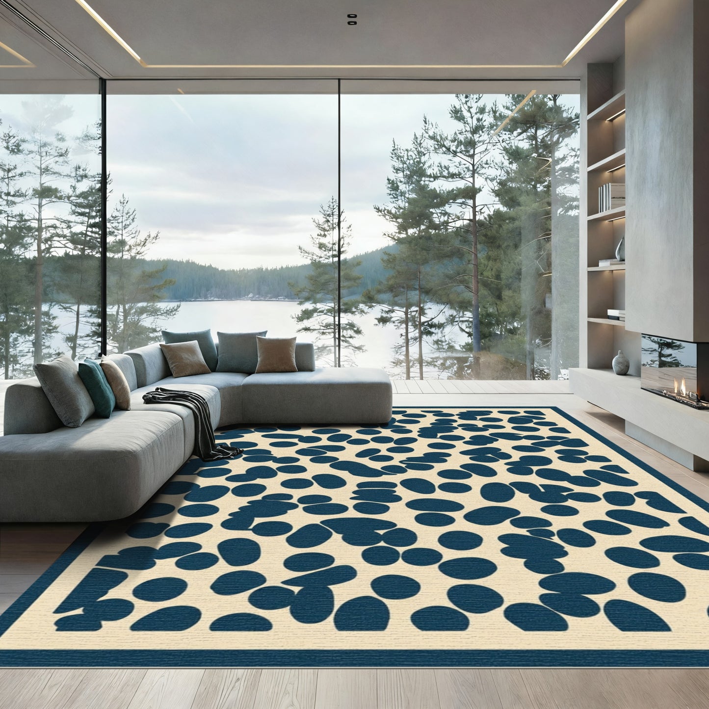 Navy Blue Speckled Pebble Composition Rug
