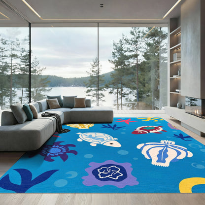 Whimsical Ocean Creatures Blue Aquatic Rug