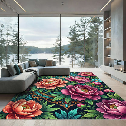 Vibrant Floral Peony Medallion Rug