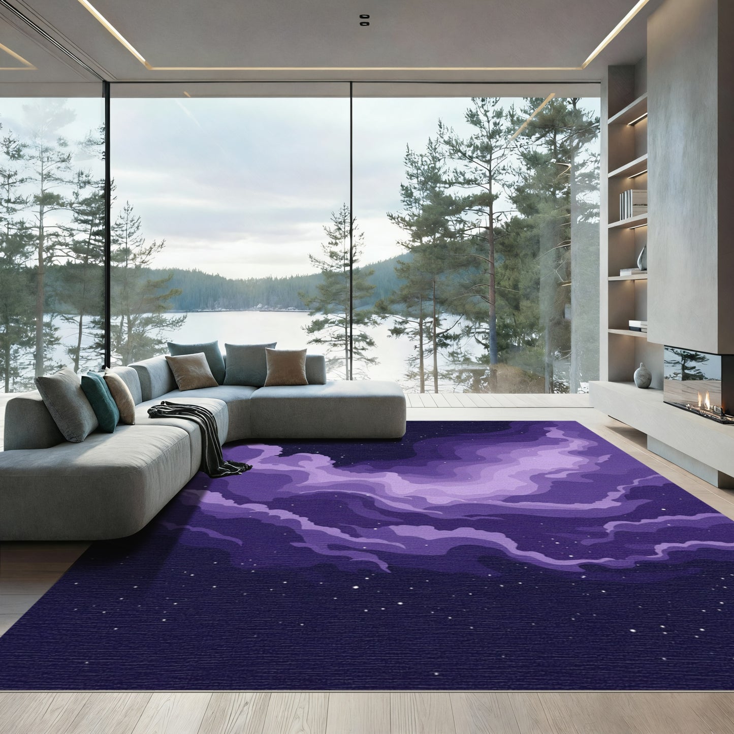 Velvet Purple Swirl Galaxy Clouds Rug
