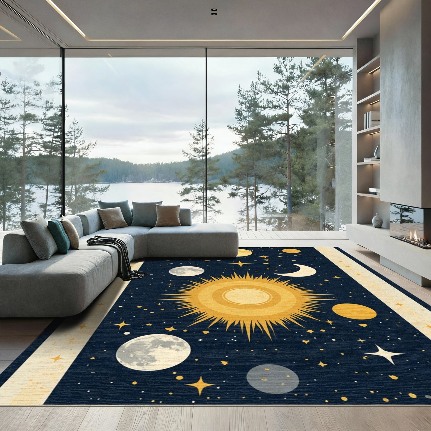 Celestial Sun Moon Stars Night Sky Rug