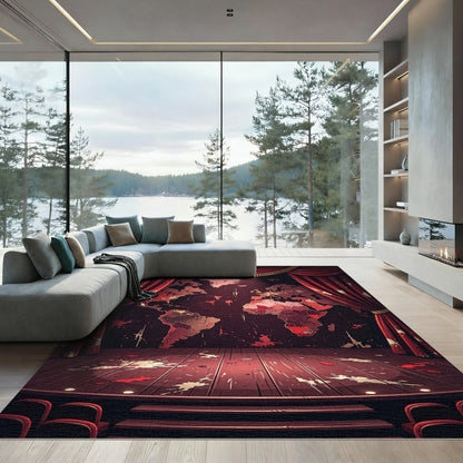 Dramatic Red World Map Splatter Rug