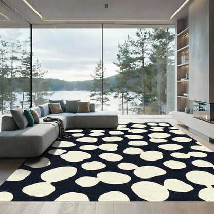 Cream Pebble Dark Navy Abstract Rug