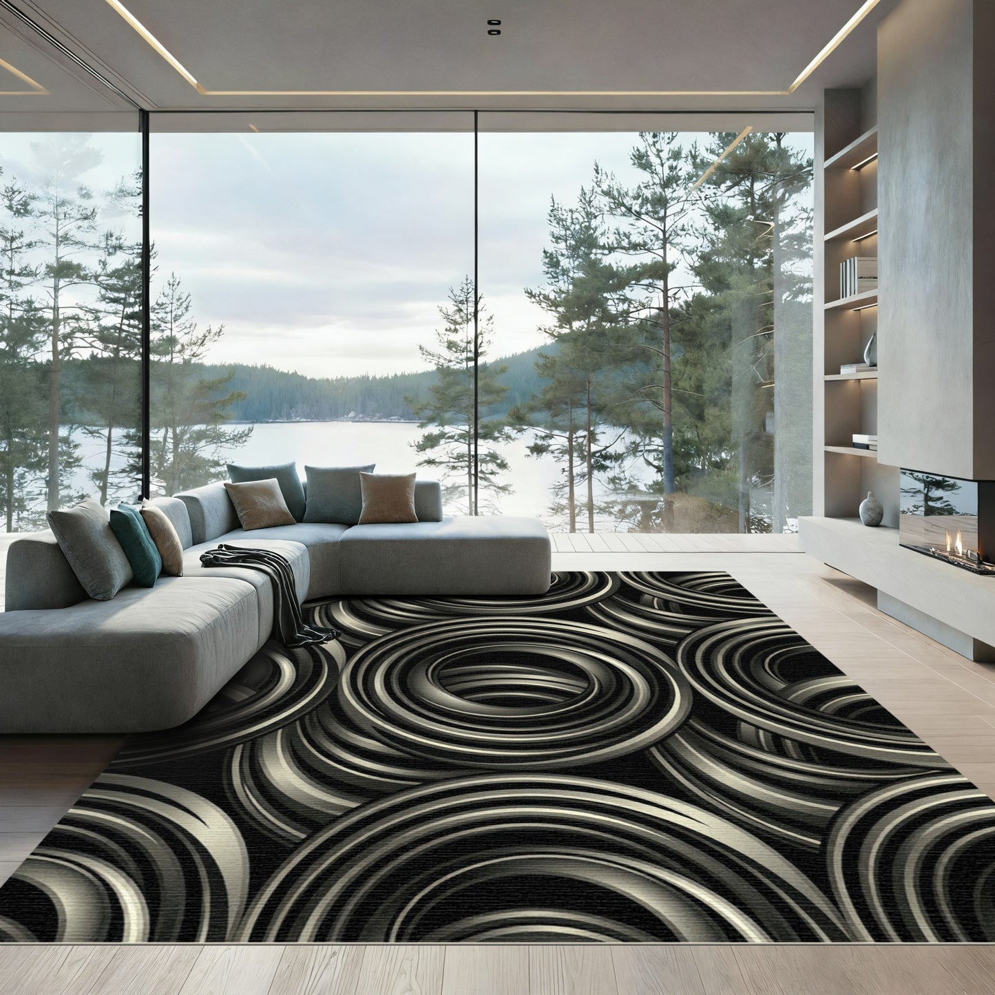 Monochromatic Swirl Rings Rug
