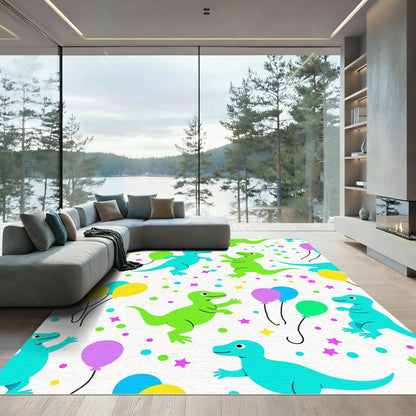 Playful Dinosaur Balloon Confetti Celebration Rug