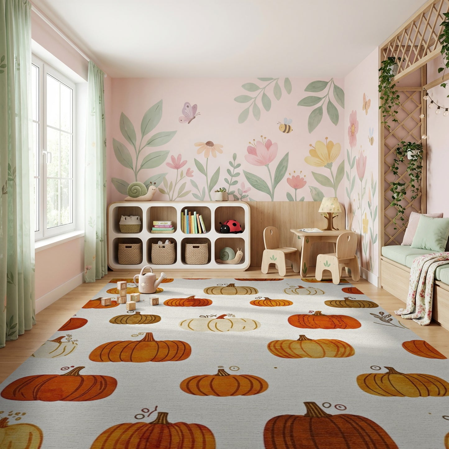 Whimsical Watercolor Pumpkin Warm Tones Rug