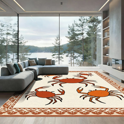 Orange Crab Cluster Cream Border Rug