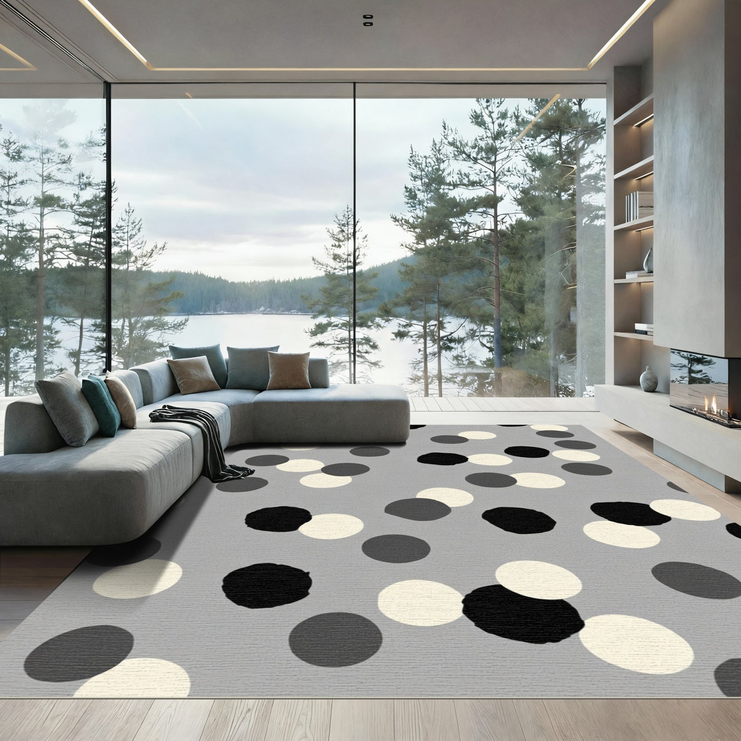 Modern Gray Polka Dot Scatter Rug
