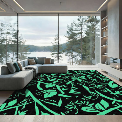 Vibrant Teal Botanical Abstract Rug