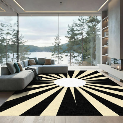 Radiant Black And Cream Sunburst Rug