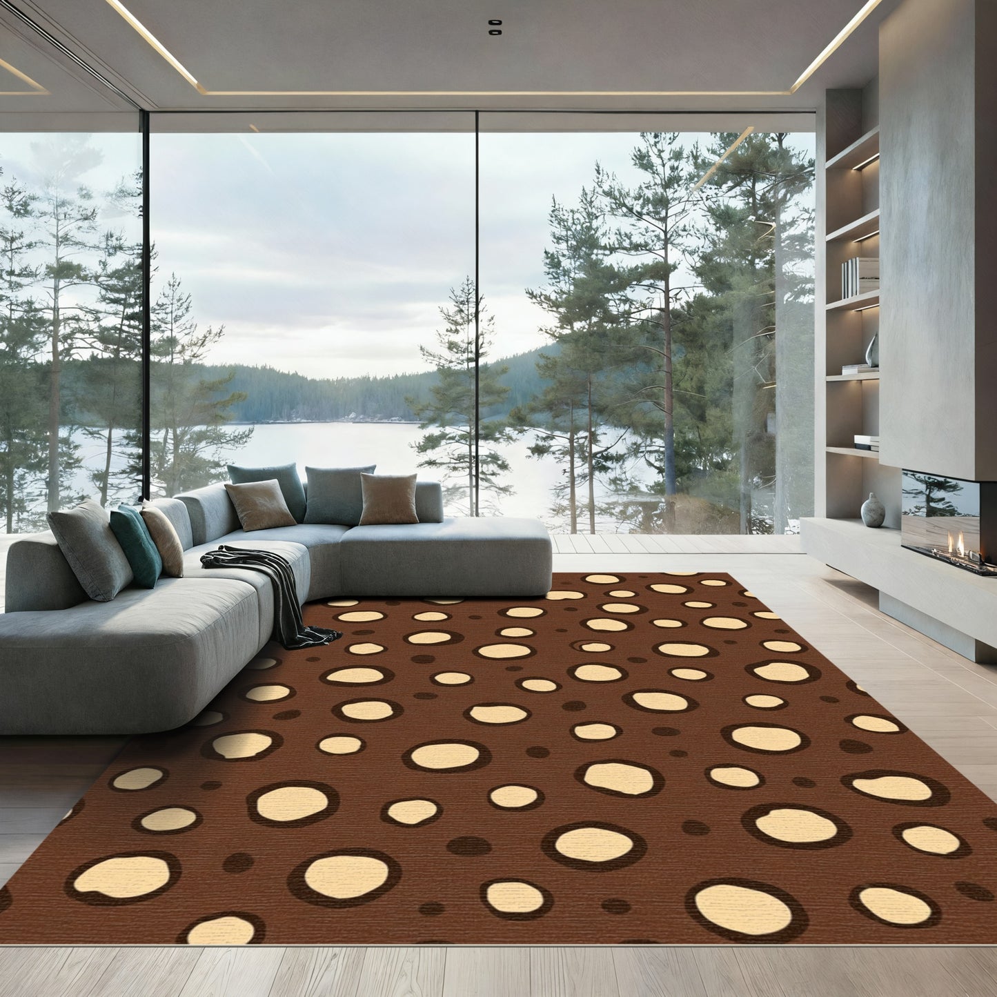 Brown Cream Speckled Polka Dot Rug