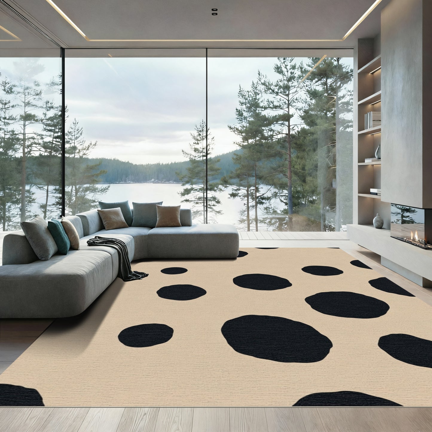 Modern Black Polka Dot Accent Rug