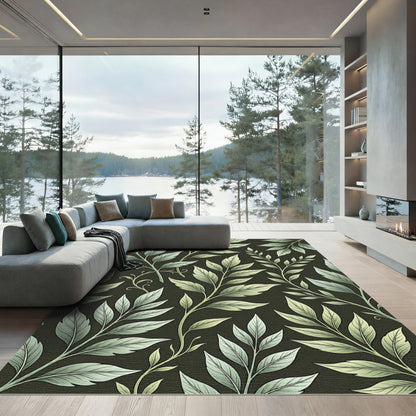 Elegant Sage Botanical Leaf Arrangement Rug