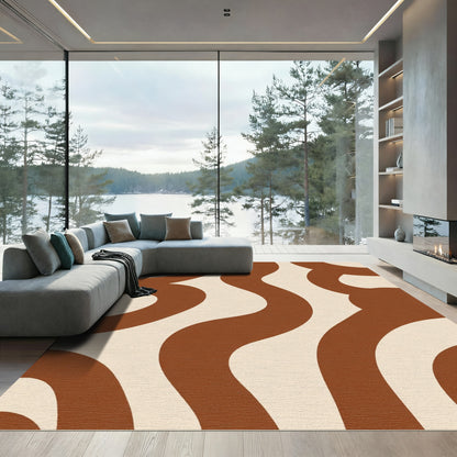 Terracotta Cream Abstract Swirl Rug