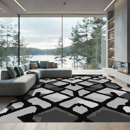 Monochromatic Geometric Interlocking Shapes Rug