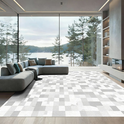 Monochromatic Pixelated Checkered Art Rug