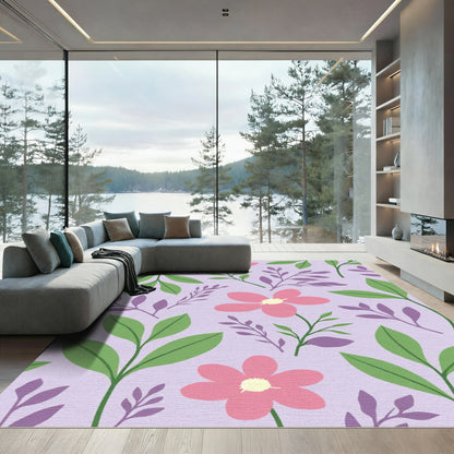 Pastel Pink Floral Garden Illustration Rug