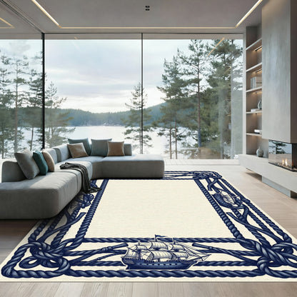 Nautical Navy Shiprope BorderRug Rug