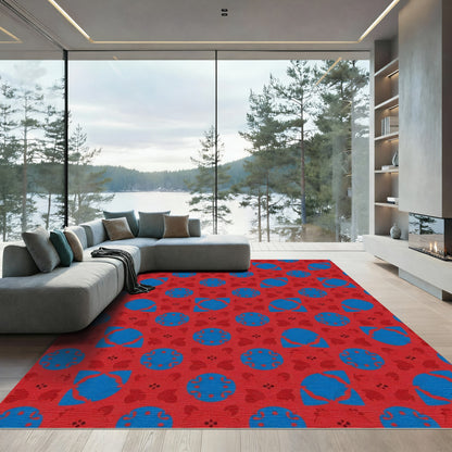 Red Blue Geometric Mandala Rug