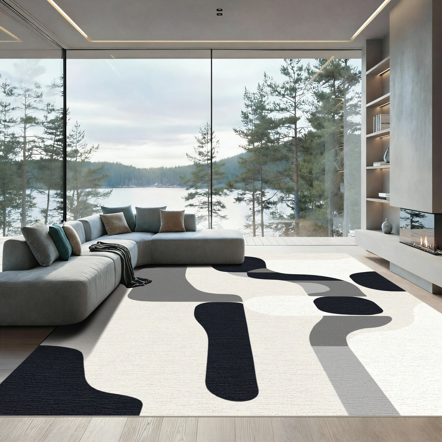 Monochromatic Abstract Organic Forms Rug