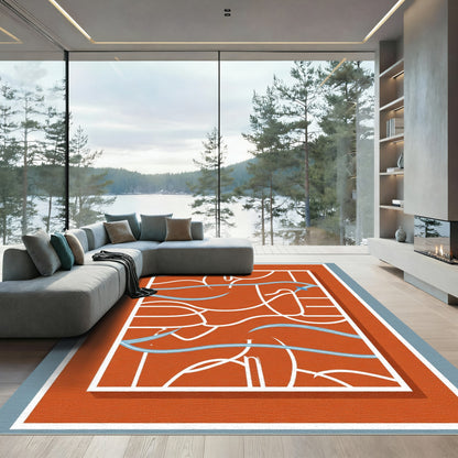 Terracotta White Swirl Blue Wave Rug