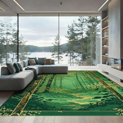 Golden Forest Pathway Scene Rug