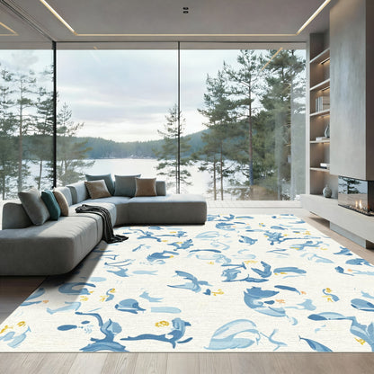 Blue Yellow Abstract Swirls Composition Rug