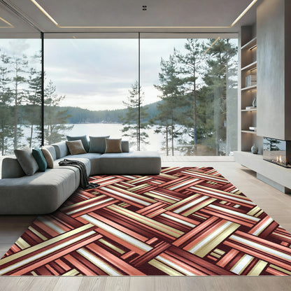 Woven Amber Red Stripe Texture Rug