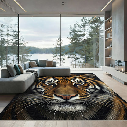 Majestic Amber Tiger Face Portrait Rug