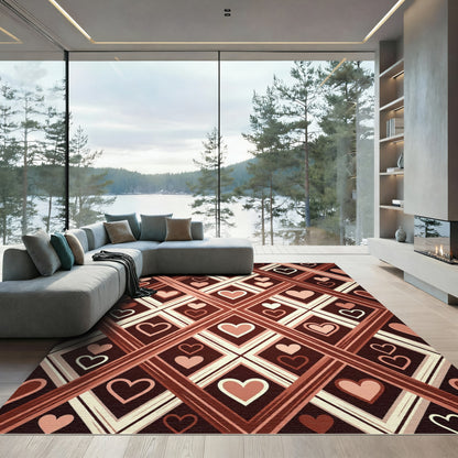Earthy Brown Geometric Heart Lattice Rug