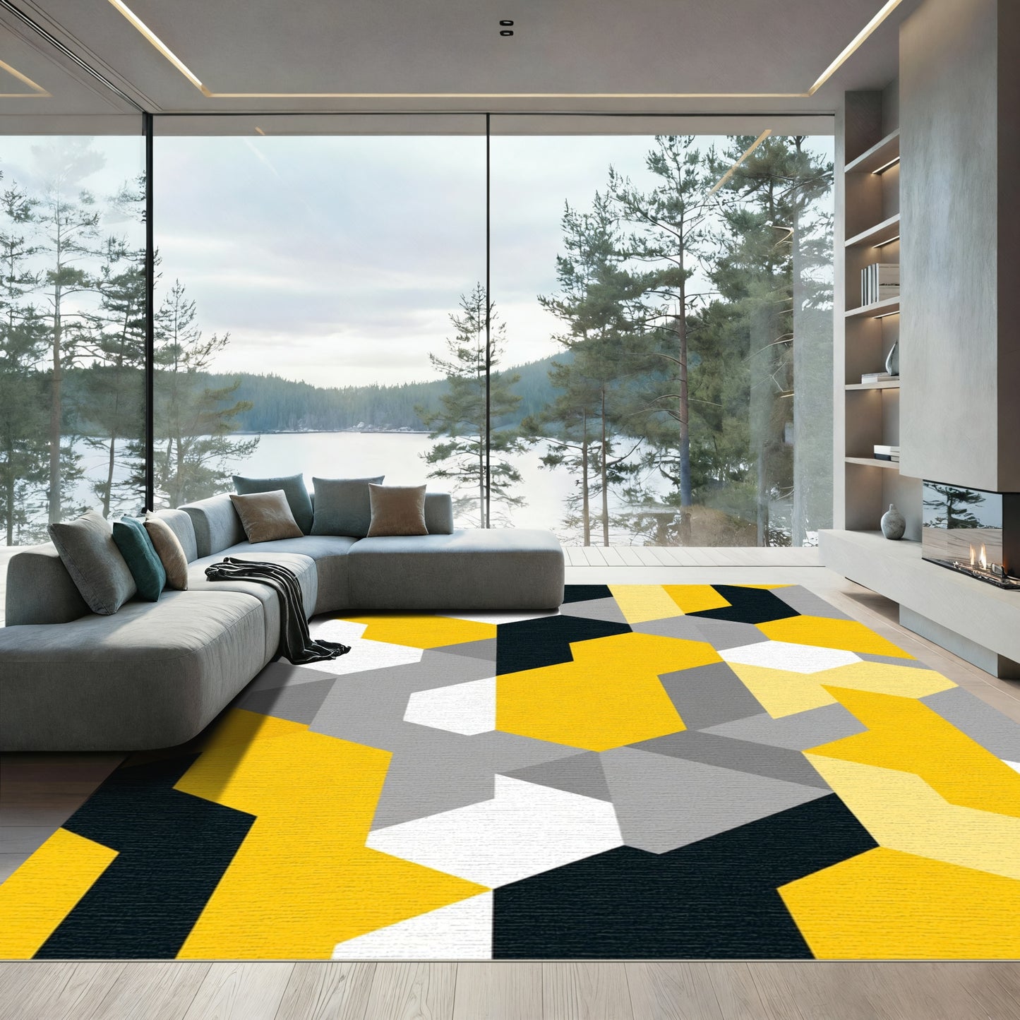 Bold Yellow Geometric Honeycomb Rug