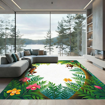 Jungle Monkeys Tropical Foliage Birds Rug
