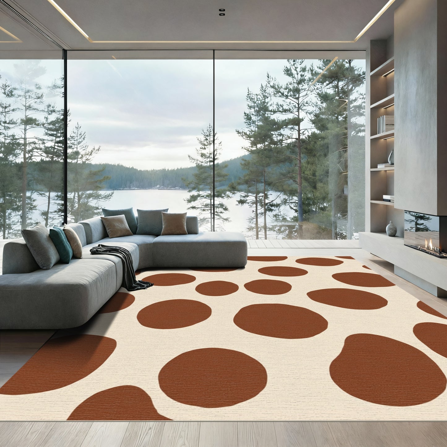 Brown Cream Spotted Organic Rounds Rug