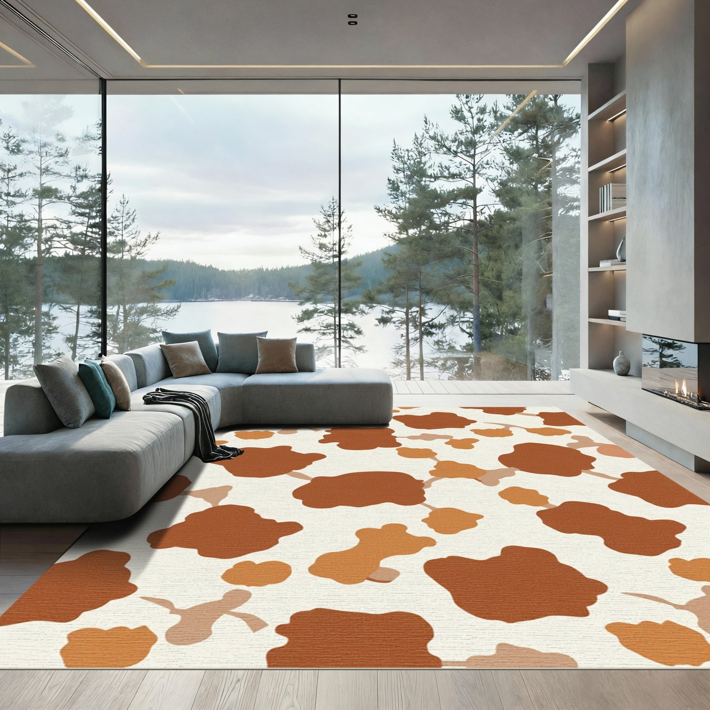 Earthy Brown Cow Spot Cluster Rug