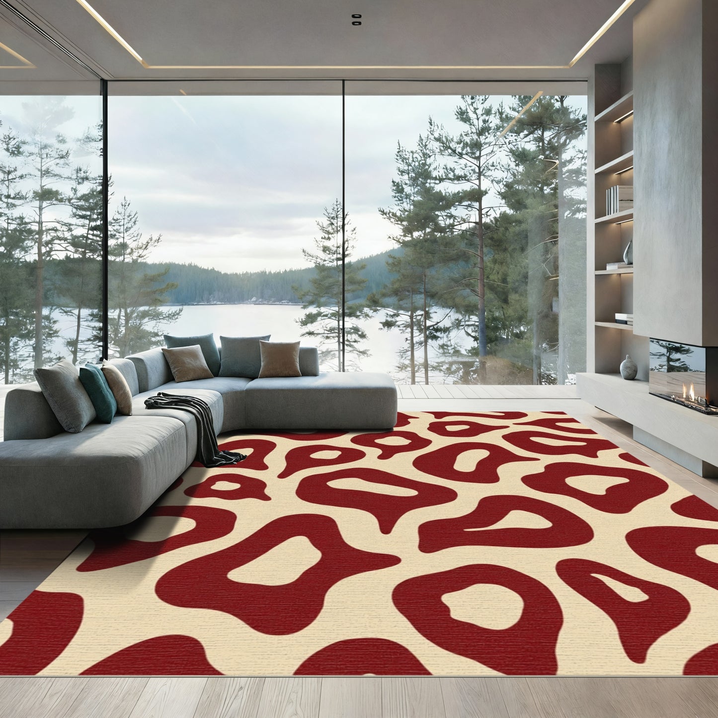 Crimson Leopard Spots Contemporary Rug