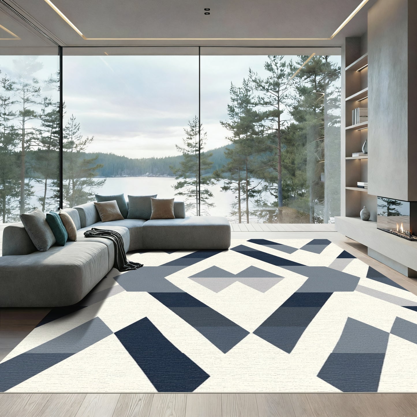 Geometric Diamond Array Blue Rug
