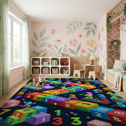 Colorful Isometric Number Blocks Rug