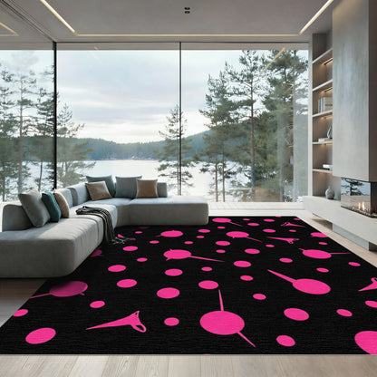 Vibrant Pink Polka Dot Abstract Shapes Rug