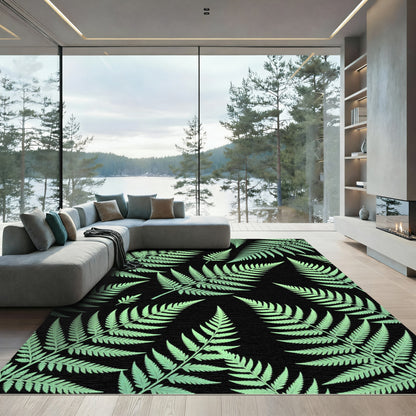 Lush Light Green Tropical Fern Leaves Rug