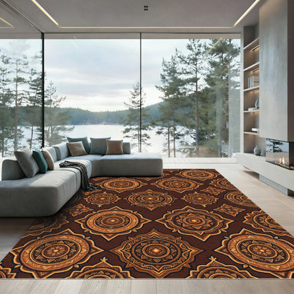 Brown Ochre Sunburst Mandala Rug