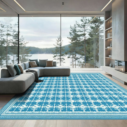 Aegean Blue Lattice Border Rug