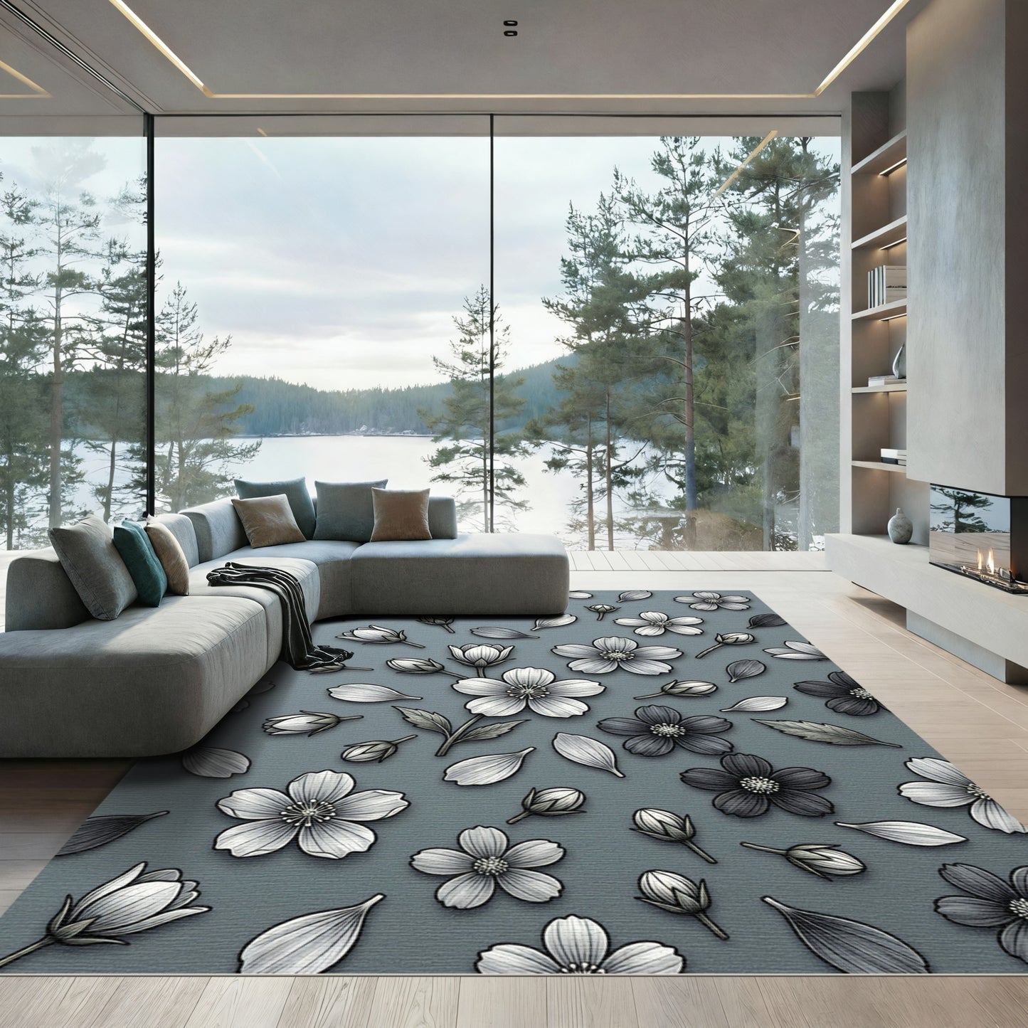Monochromatic Floral Blossom Scatter Rug