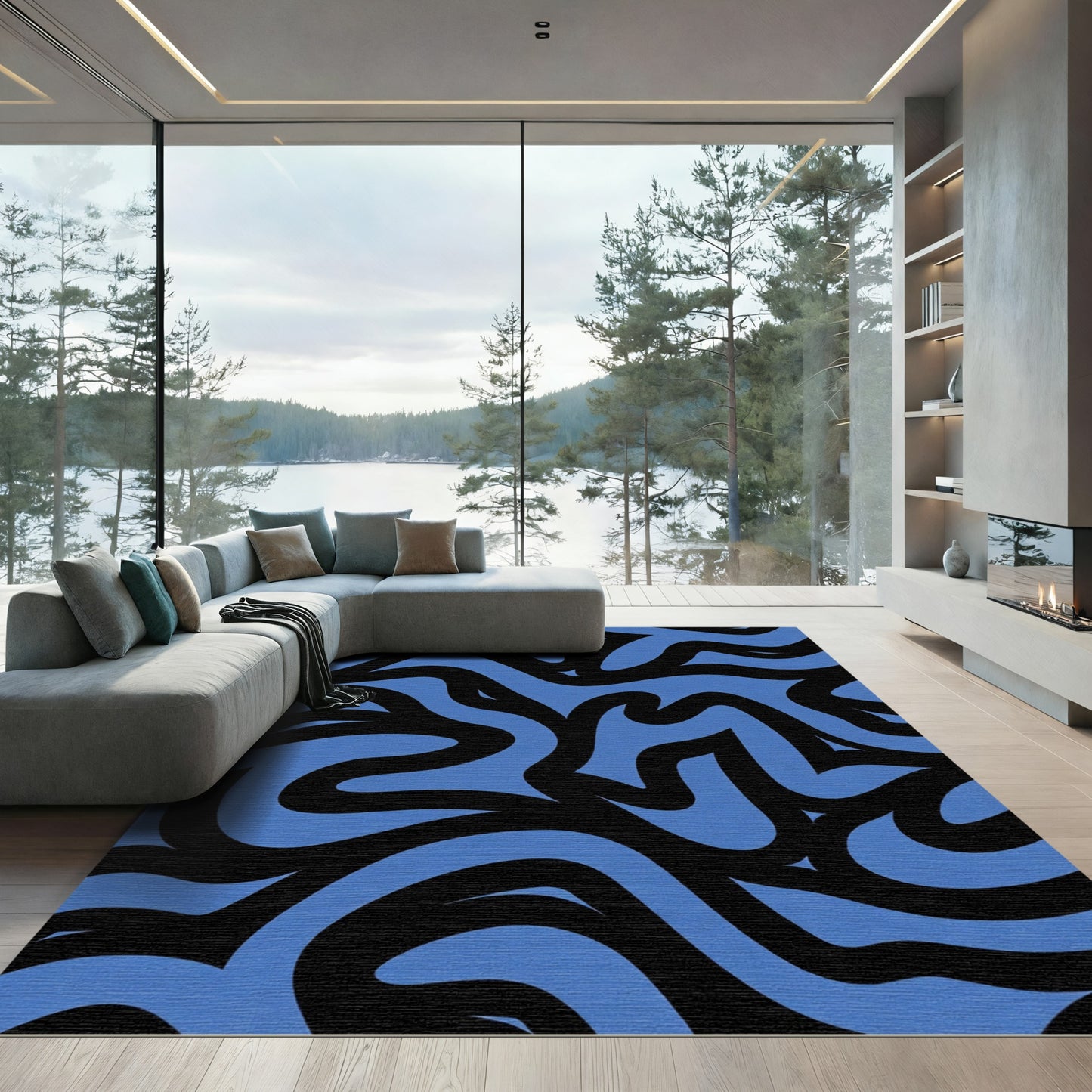 Bold Periwinkle Black Swirl Rug