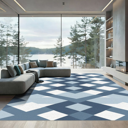 Blue Geometric Diamond Latticework Rug