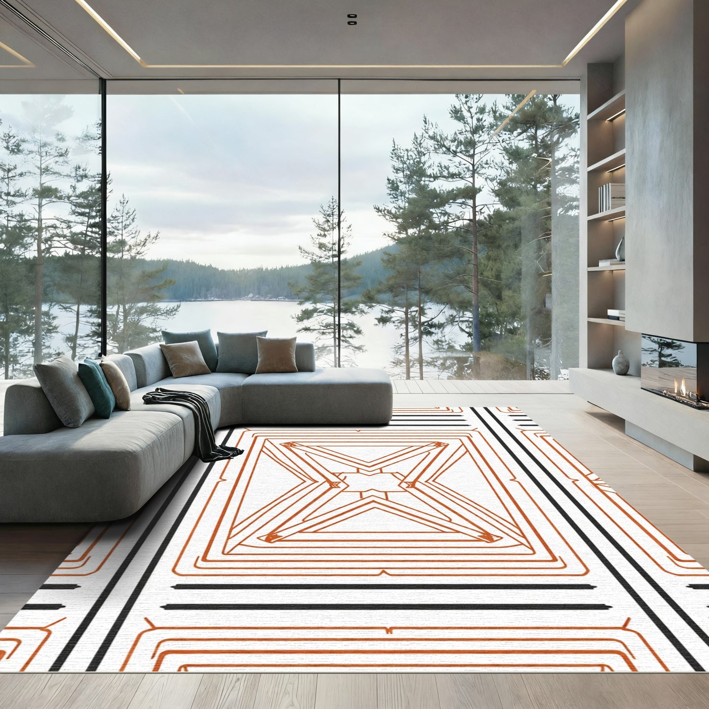 Rust Geometric Diamond Outline Rug