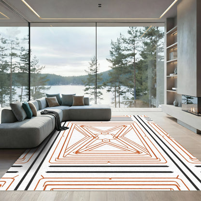 Rust Geometric Diamond Outline Rug
