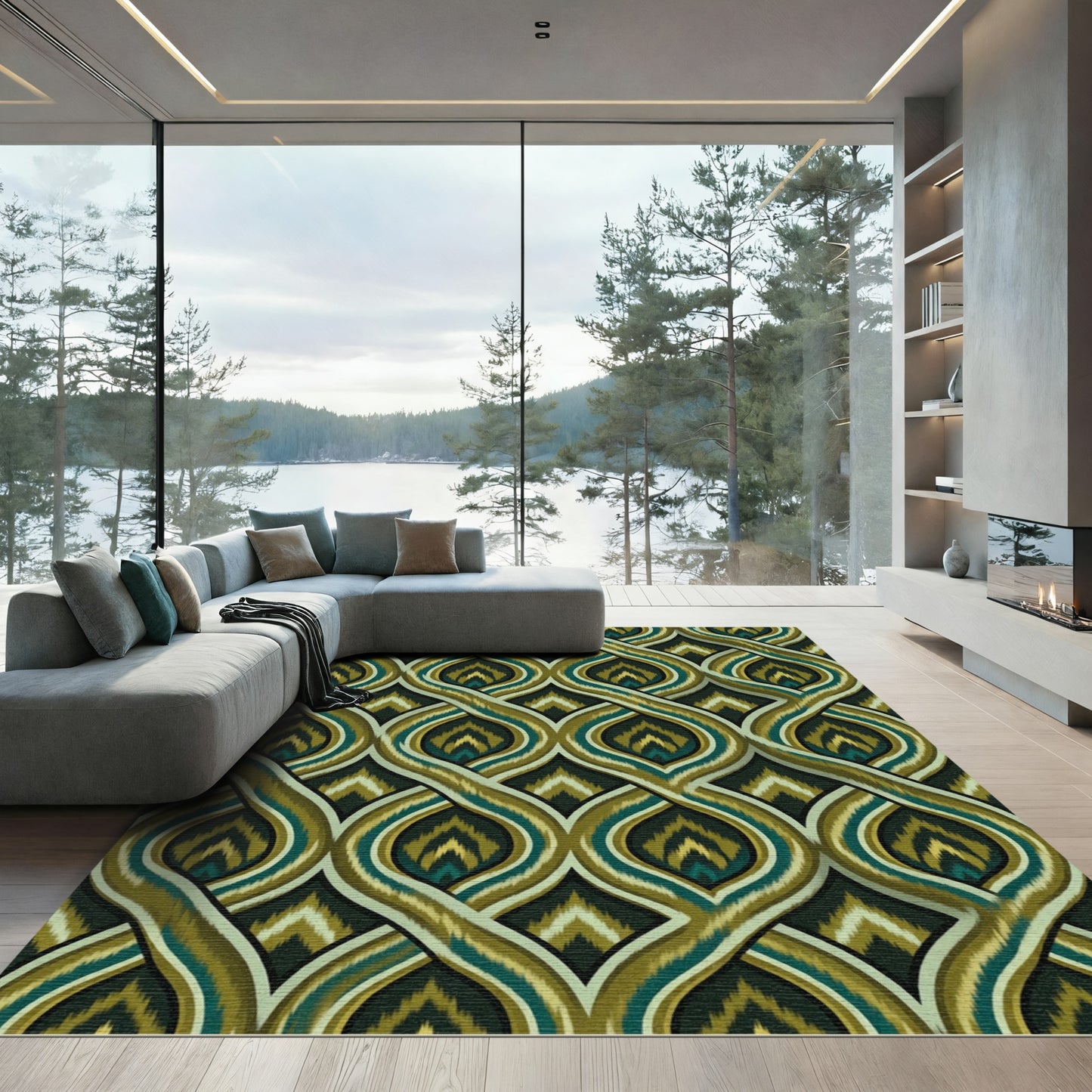 Earth Toned Interlocking Ikat Ovals Rug